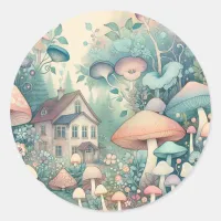 Pretty Cottage Core Whimsical Village Classic Round Sticker