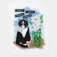 Enjoy Life's Simple Moments | Tuxedo Cat and Quote Baby Blanket