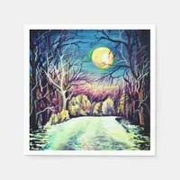 Silent Night Winter Full Moon Napkins