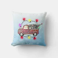 Blue and Purple Christmas Tree in Back of Truck Throw Pillow