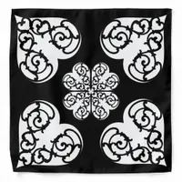 Bold Black and White Filigree Heart Design Bandana