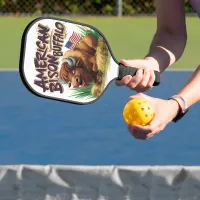 American Bison Buffalo With American Flag Pickleball Paddle