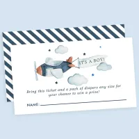 Vintage Airplane It's A  Boy Baby Diaper Raffle Enclosure Card