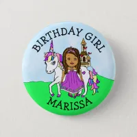 Birthday Girl Personalize Button Princess Unicorn