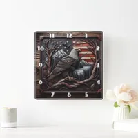 Eagle Emblem With American Flag Design Square Wall Clock