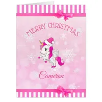 Pink Unicorn Little Girl's Merry Christmas Jumbo Card