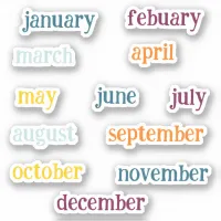 Handwriting Months Of The Year Script Coloful  Sticker