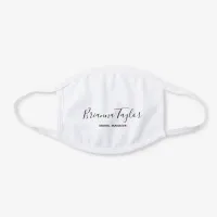 Black and White Personalized Name and Title White Cotton Face Mask