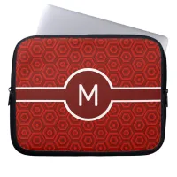 Single-Letter Monogram on Red Hexagons Laptop Sleeve