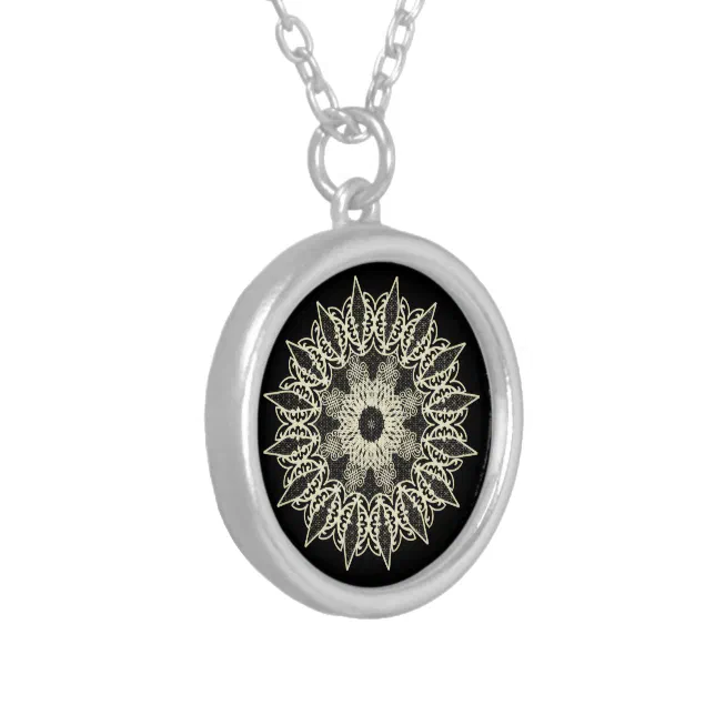 White geometric lace Mandala Silver Plated Necklace