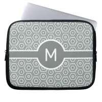 Single-Letter Monogram on Grey Hexagons Laptop Sleeve