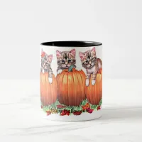 Kittens on Pumpkins for Halloween Two-Tone Coffee Mug