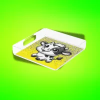 Silver Glitter on Yellow with a Cow | Acrylic Tray