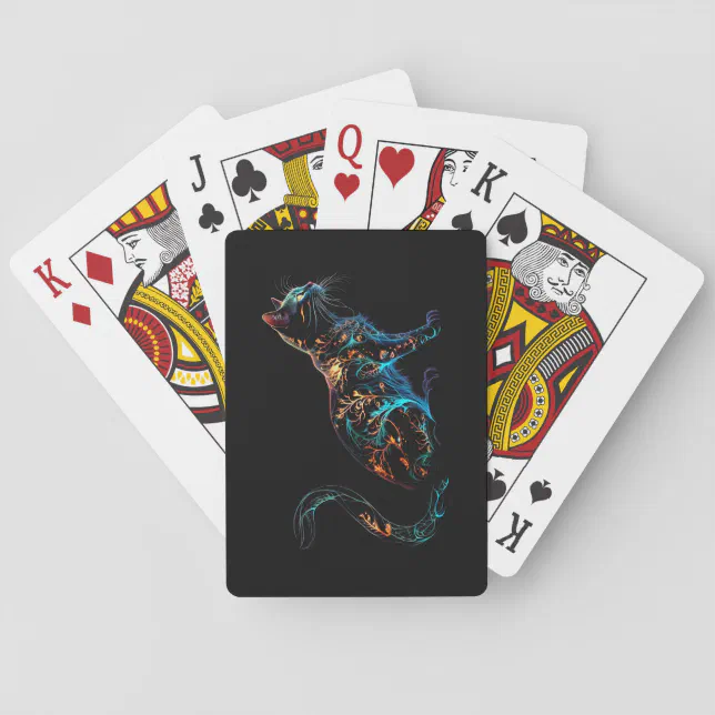 Plasma Cat on Black in Vibrant Colors Poker Cards