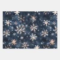 Simple Dark Blue with Snowflakes Wrapping Paper Sheets