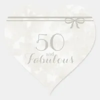 Romantic and Elegant Gray "50 and Fabulous" Heart Sticker