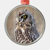 Portrait of a Short-Eared Owl in the Marshes Metal Ornament