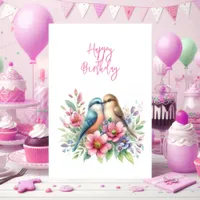 Love Birds in Spring  Happy Birthday Greeting Card