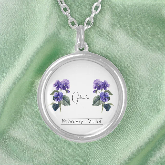 Birth Month Flower February Violet  Silver Plated Necklace