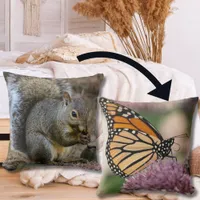 Gray Squirrel and Monarch Butterfly Throw Pillow