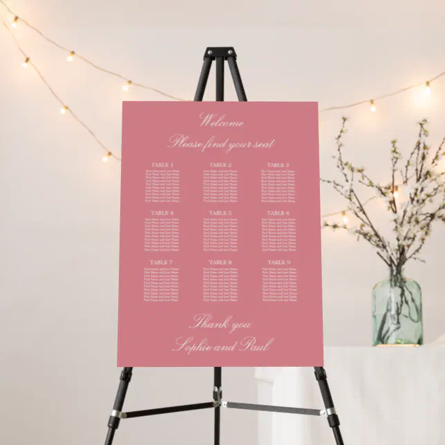 Blush Pink 9 Table Wedding Seating Chart Foam Board