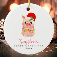 Baby Pig First Christmas Custom Ceramic Ornament