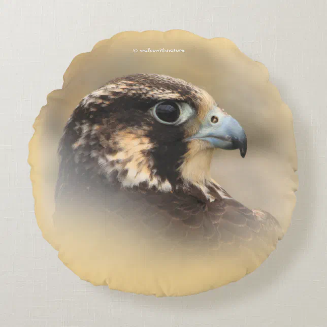 Vignetted Profile of a Peregrine Falcon Round Pillow