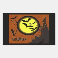 Haunted Castle, Bats and Yellow Moon Rectangular Sticker