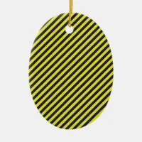 Thin Black and Yellow Diagonal Stripes Ceramic Ornament