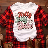 Retro Holly Jolly Babe Christmas Smiley Tri-Blend Shirt