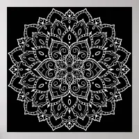 Black Background Large Coloring Mandala Poster