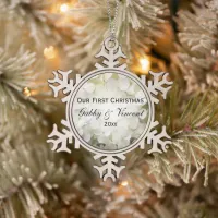 White Hydrangea Flower First Christmas Wedding Snowflake Pewter Christmas Ornament