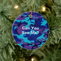 Camouflage Dark Blue & Purple Pattern Funny Quote Ceramic Ornament