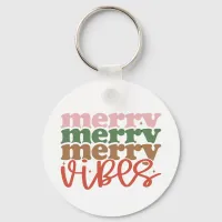 Merry Vibes Retro Groovy Christmas Holidays Keychain