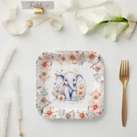Cute Baby Elephant Girl's Baby Shower  Paper Plates