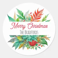 Botanical Merry Christmas Personalized Classic Round Sticker