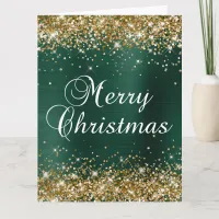 Gold Glitter Pine Green Foil Big Merry Christmas Card