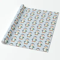 Cute Penguin in Scarf Blue and Green Gift Wrap