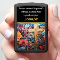 Vibrant Cross With Blooming Flowers Zippo Lighter