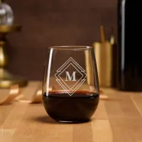 Geometric Diamond Frame Monogram ID617  Stemless Wine Glass