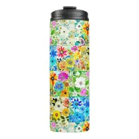 Floral Patchwork Art Watercolor Flowers Thermal Tumbler