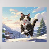 *~* Jumping Snow Kitty 5:4  Kitten Cat AP68 Tuxedo Poster