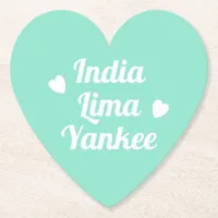 I Love You India Lima Yankee Romantic Mint Blue Paper Coaster