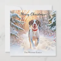 English Pointer Dog Walking In Snow Christmas Holiday Card