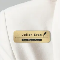 Modern Black and Gold Notary Public Quill Icon Name Tag