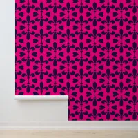 Hot Pink and Deep Blue Fleur De Lys Pattern Wallpaper