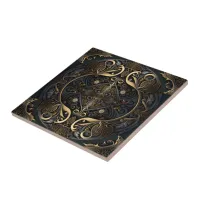 Medieval Golden color and black Engraved  Ceramic Tile