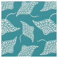 Manta Ray Pattern Tribal Tattoo Style Blue White F Fabric