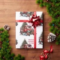 Old-Fashioned Christmas Vintage Red Trucks Wrapping Paper