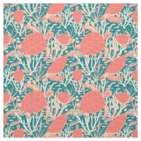 Cute Turtles Coral Reef and Teal Pattern Fabric